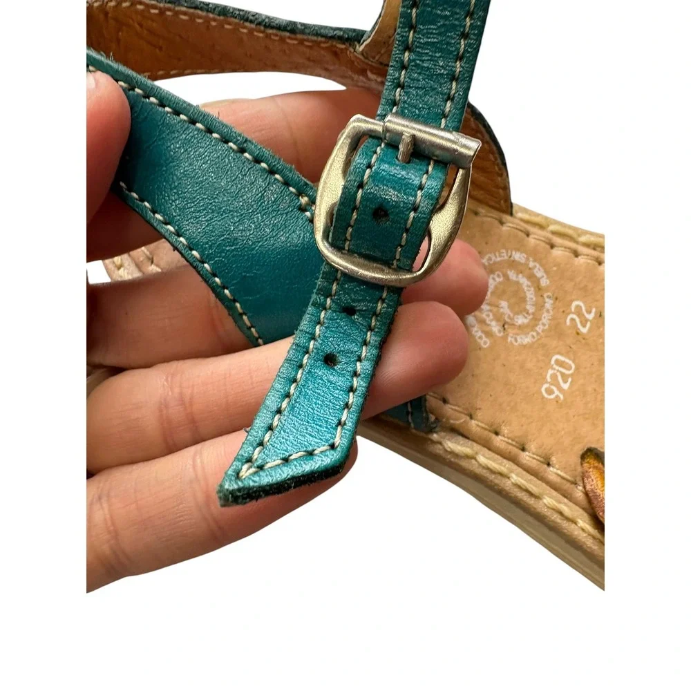 Mexican Huarache Leather‎ Floral Embroidered Slingback Sandals Boho Artisan 5